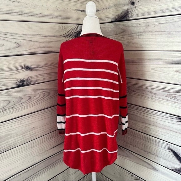 Express Red Striped Drop Shoulder Circle Hem Tunic Sweater - Picture 7 of 8